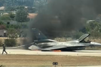 Yunanistan'da F-16 acil iniş sonrası alev aldı